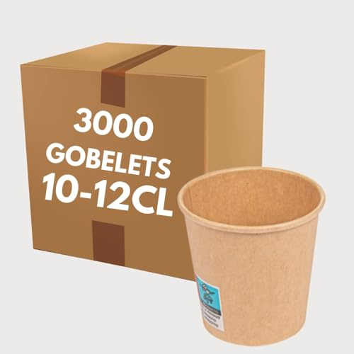 COVR Gobelets kraft 10-12cl - 4oz / 3000 unités, Recyclables, Boisson Chaude et Boisson Froide, Solide et Bonne Prise en Main, Résistant