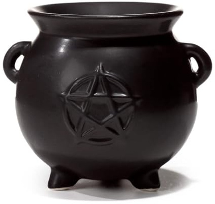 Puckator Witches Cauldron Pentagram Black Ceramic Oil Burner - Wax Melt Burners Warmer - Boho Bedroom Decor Diffuser Scent Tea Light Burner Holder - House Warming Gift - Aromatherapy Set