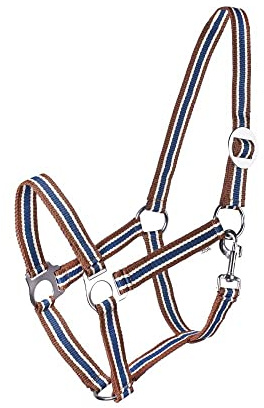 Halfter für Pferde Start Economic Pferdehalfter - Verstellbares Halfter Pferd, Stallhalfter Pony, Vollblut, Warmblut (Braun/Weiß/Petrolblau, COB)