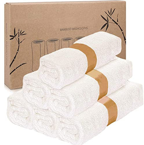 Winice Bamboo Face Cloth (Pack of 6) 25cm x 25cm - White Flannels for Face and Body- Gentle and Ultra Soft Wash Cloths for Baby's Sensitive - Natural Bamboo Reusable Wash Cloths (White)