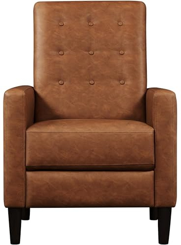 Yaheetech PU Leather Reclining Chair Single Armchair Adjustable Upholstered Sofa with Soft Padded Seat Living Room Bedroom Theater Recliner Brown