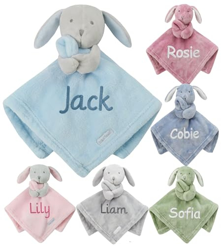 Gembroidery Personalised Baby Comforter Blanket Newborn Christening Shower Gift Boy Girl Keepsake Soft Snuggly Toy Blankie (Blue Bunny)