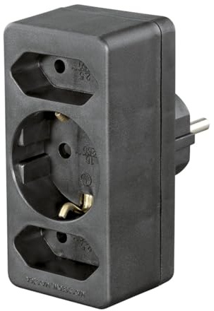 Hama uttagsadapter (uttagsadapter 3 fack, 2 euro, 1 skyddskontakt, flera kontakter, flera uttag, flera uttag utan kabel, multiuttag, 3 vägs multikontakt) svart