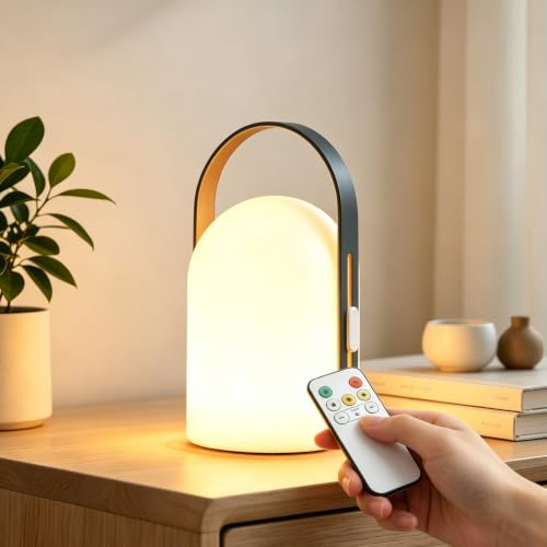 TRIROCKS Portable Cordless Lantern Table Lamp Powerful Long-Lasting Battery Operated Rechargeable 3-Way Dimmable LED Night Light USB with Control for Camping Home Bedroom Indoor Outdoor