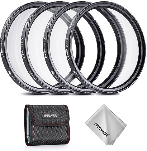 NEEWER 55mm Macro Close Up Lens Filter Kit (+1, 2, 4, 10), 4 Pieces of Magnifying Filters with Storage Pouch for Macro Photography, Compatible with 55mm Canon Nikon Sony Fujifilm Camera Lenses