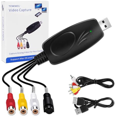 TCNEWCL Convertitore di file digitalizzato USB 2.0 Audio/Video, Scheda di acquisizione video Hi8 VHS a DVD, Grabber Video Capture per Windows 10/8/7/XP/Mac OS
