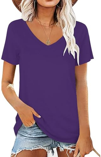 AirMood Maglietta estiva da donna, scollo a V, casual, a maniche corte, tunica blu M