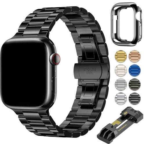 OULUOQI für Apple Watch Armband 45mm 44mm 49mm 42mm 40mm 41mm 38mm Herren Damen, Business Metall Edelstahl Ersatzband Kompatibel mit Ultra 2/Ultra SE iWatch Series 9 8 7 6 5 4 3 2 1
