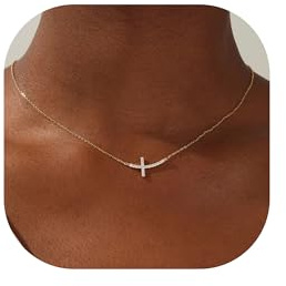 TINGN Kette Damen Gold Kreuz, 14K Vergoldete Seitwegs Halskette, Diamant Choker, Goldkette Schmuck für Frauen Mädchen Geschenke
