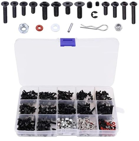 GIONAR Juego de 500 tornillos universales RC, para coches RC Cars Trucks Crawler, M3 M4, tornillos Allen, tuercas y hebillas de cáscara, incluye bandeja magnética para herramientas de reparación