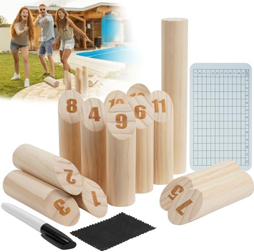 OSDUE Holz Zahlen Kubb Spiel, Wikingerspiel Wurfspiel Schwedenschach Wurfspiel Outdoor Partyspiele Lustiges für Erwachsene und Kinder