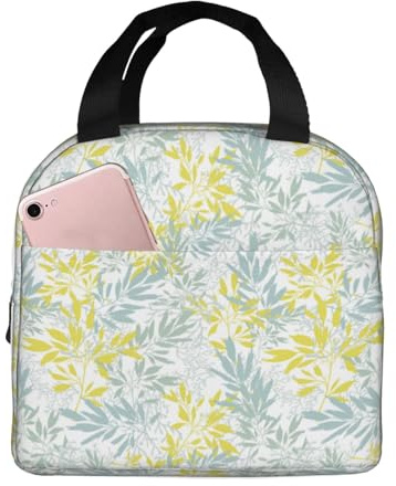 Bolsas de almuerzo aisladas para hombres y mujeres, para el trabajo, con hojas amarillas, bolsa térmica suave aislada para viajes, a prueba de agua, lonchera pequeña para adultos, para hombres y