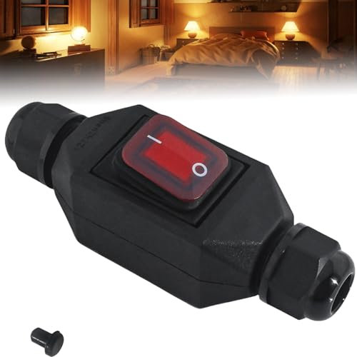 Interruptor en línea AC220 V 30 A, IP66 resistente al agua, interruptor de máquina en ambos lados de encendido y salida, interruptor basculante de cable, interruptor de botón pulsador para máquina