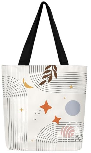 Abstrakte Rote Sonne Leinwand Tasche Geometrische Linien Lebensmitteltasche, Ästhetische Leinwand Einkaufstasche Vintage Minimalist Einkaufstasche, Moderne Strandtasche Luxus Grau Kreis Dekoration
