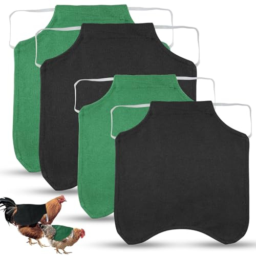 GZkushi Hühnersattel Tretschutzweste für Rücken Und Flügel Schützen, 4 Stk | 2 Größen, Polyester Baumwollmaterial, mit Elastischen Gürteln, Hühner Weste für Geflügel Kleintiere (Schwarz und Grün)