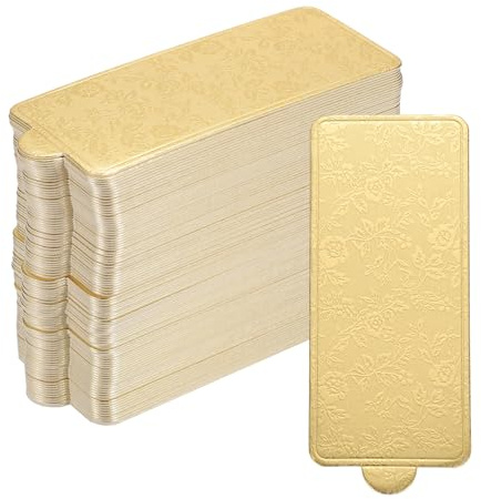 sourcing map 200pcs Mini Cake Boards, Mousse Cake Cardboards Rectangle Cake Bases Plates Cupcake Dessert Displays Base Tray for Cupcakes, Dessert Base - Grease Proof (Floral Gold)