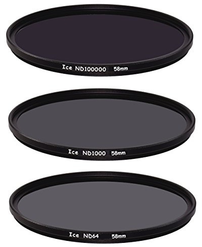ICE Extreme ND Filter Set ND100000 ND1000 ND64 Neutral Density 16.5,10, 6 Stop Optical Glass (58mm)