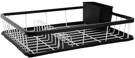 KARL HAUSMANN Abtropfgestell Geschirr - 42x31x12cm - Edelstahl-Geschirrabtropfgestell mit Abtropfgitter - Abtropfständer - Dish Drying - Geschirrständer - Geschirrablage für Spüle - Schwarz-Weiss