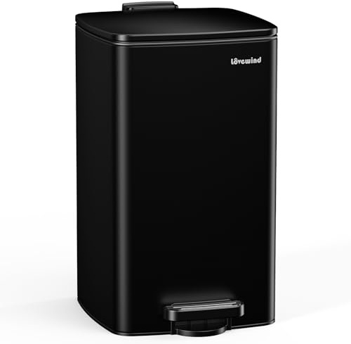 lovewind Kitchen Bin, 30L Stainless Steel Pedal Recycling Bins for Kitchen, with Lid and Inner Bucket, Softly Close and Stay Open, Suitable for Kitchen, Bathroom and Living Room,Black