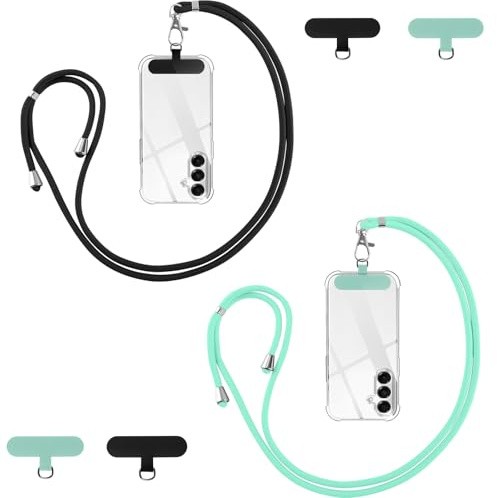 Vauki Cordino per Cellulare Telefono Universale *2 Patch*4,Tracolla Regolabile Collana Collo Catena Laccio per Cellulare e Patch Telefono per Maggior Parte Smartphone IPhone Samsung Xiaomi, Nero+Verde