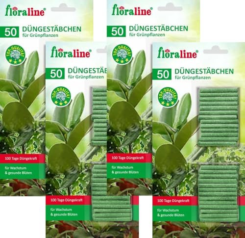 floraline® | 200x Grünpflanzen - Düngestäbchen | Dünger für bis zu 100 Tage prächtige Blumen mit Wachstum und gesundem Aussehen pro Stäbchen | Sehr schonende & kinderleichte Anwendung