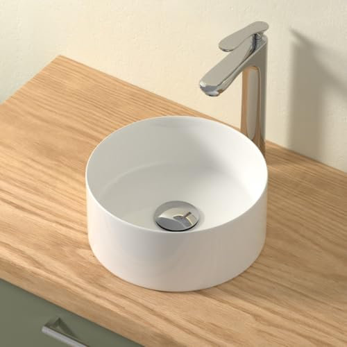 CASAMO Lavabo rotondo, piccolo lavabo da appoggio, lavabo a mano in elegante design facile da pulire, per bagno e WC degli ospiti (bianco lucido, 31 x 31 x 11 cm)
