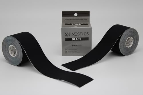 Skinestics | Bandes de Kinésiologie Noir | 2 Rouleaux | 600cm x 5cm | Genou, Cheville | K Tape, Strap Sport, Leukotape | Kinesio Tape & Bande Strapping Adhésif | Ruban Athlétique Élastique