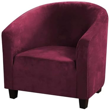 HOMECOVER Sesselschoner Elastisch Sesselhusse Sesselüberwurf Velours Sesselbezug mit Armlehnen Schonbezug für Clubsessel Für Einzelsofa Clubsessel Cocktailsessel-Weinrot-small