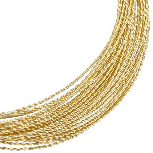 Benecreat 6 m rund tvinnad smyckestråd 0,6 mm fläckbeständig mässing pysseltråd för tillverkning av halsband, armband och handgjorda projekt gult guld