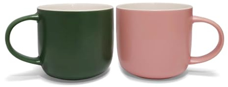 Jenatripom Coffee Cups with Comfortable Handle, Large Ceramic Coffee Mugs, 2 Pack Pink & Green Tea Cups Suitable for Office and Home, Dishwasher & Microwave Safe (460ml)