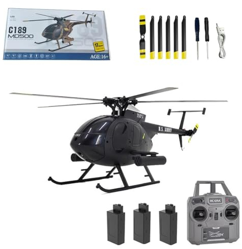 RCXTechPro C189 MD500 4-Kanal Einrotor RC Hubschrauber für Erwachsene, 6-Achsen-Gyro 1:28 Flybarless-Modell Little Bird Stabilisierung Brushless-Höhenhaltung Ferngesteuerter Helikopter – RTF