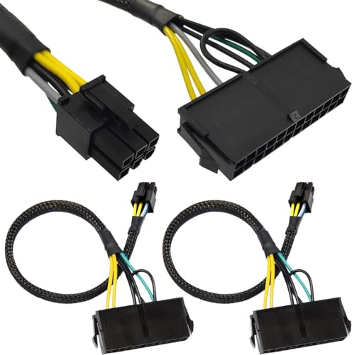 HAAMNING7 CCâble adaptateur d'alimentation ATX PSU 24 broches vers 6 broches, prise femelle 24P vers cordon adaptateur d'alimentation mâle 6P pour Dell (paquet de 2, 34 cm/13,3 pouces)