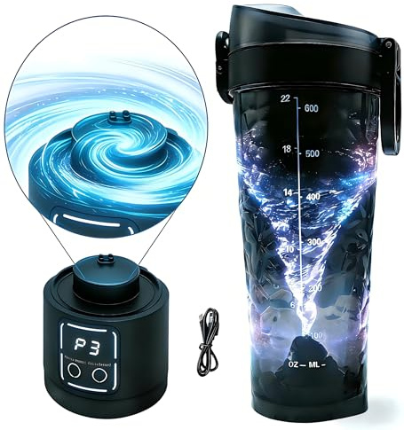 HouseUp Bottiglia shaker elettrica per proteine, 700 ml, ricaricabile tramite USB, portatile, frullatore, 15 secondi, senza grumi, a tenuta stagna e silenziosa, per palestra/viaggi (nero)