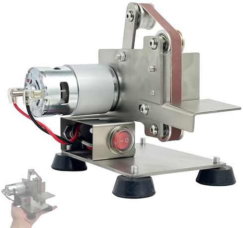 Mini Lijadora de Banda, Amoladora de Banco Eléctrica con Ángulo Ajustable de 45° a 135°, Velocidad Ajustable de 4000 a 9000 RPM, Pulidora de Escritorio con 10 Bandas de Lijado