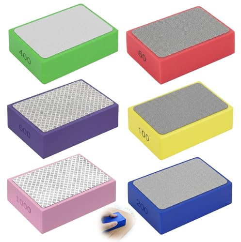 ikBrtaiay Set di 6 tamponi abrasivi a mano con diamantini, per piastrelle in vetro, 60#, 100#, 200#, 400#, 600#, 100#, 600#, 1000#