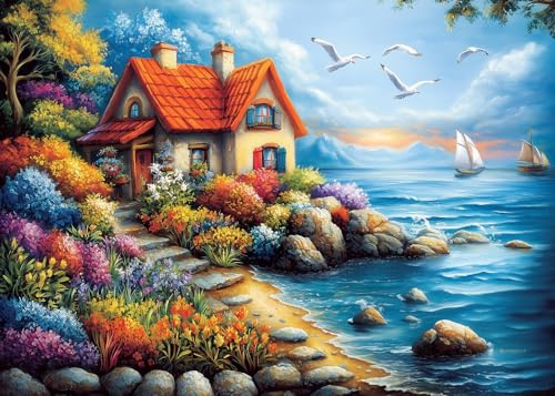 Puzzle 1000 Teile Erwachsene Landschaft Seeufer Blumen | Jigsaw Puzzle, Für Jugend und Puzzle-Liebhaber, 70 x 50 cm