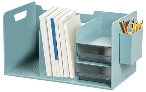 Schreibtisch-Bücherregal-Organizer Mit 2 Schubladen - Desktop-Bücherregal Für Schreibwaren & Zeitschriften | Multifunktionaler Schreibtischs-& Ablagesystem Weiß/, 37x21x20cm, 1 Stück