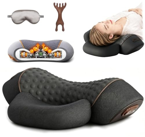 3-in-1 Massagegerät Nacken, Kissen Mit Heizung, Massage & Traktion, 39° Hws-Streckung, 42°C Tiefenwärme Und Gezielte Vibrationsmassage, Lindert Muskelermüdung (Schwarz)