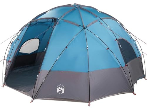 QJBSAVVA Tenda a cupola per 12 persone, 475 x 475 x 235 cm, grande tenda da campeggio in taffetà di colore blu, aste stabili in fibra di vetro per giardino, eventi all'aperto e gite di gruppo, con 2
