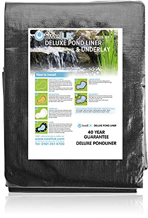 Swell UK 5 x 5m Pond Liner and Free Underlay | Ideal for Koi & Fish Pools Fountains and Streams | Flexible & Impermeable for Reinforced Durable Landscaping | Heavy Duty HDPE - 40 Year Guarantee