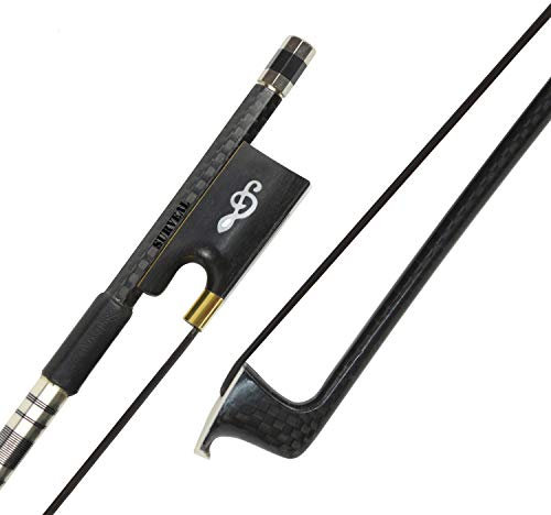 SURVEAL Cabron Faser Violinenbogen Naturschwarz Mongolei Schachtelhalm Schwanz geschnitzt Ebenholz Frosch gut ausbalanciert (4/4)