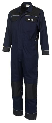 JCB Trade Coveralls Mens Knee Pad Heavy Duty Overalls Boilersuit Work Mechanics (Blue, Small)