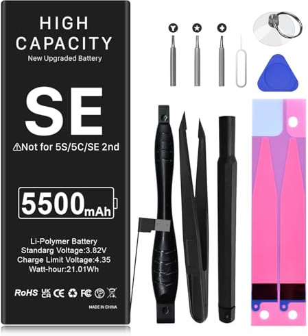 LCLEBM Batterie pour iPhone SE 2016, Batterie Li-ION Polymère de Haute capacité pour iPhone SE 1re génération (A1662, A1723, A1724) avec kit d'outils de réparation