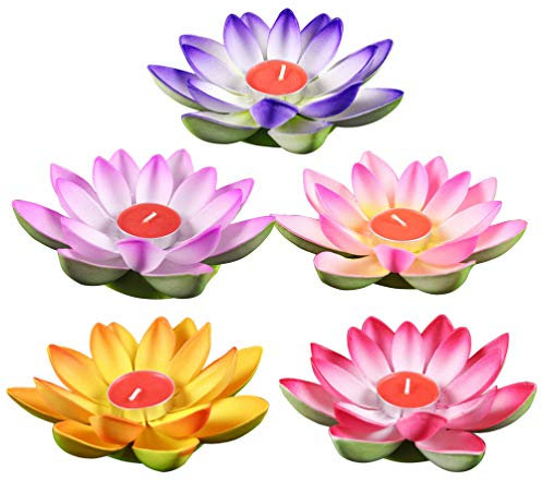 UKCOCO Schwimmkerzen Lotus Kerzen Wasserlaterne Künstliche Lotusblüte Seerose Schwimmlaterne Laterne für Pool Teich Garten Hochzeit Party Dekoration Mischfarbe 5 Stück
