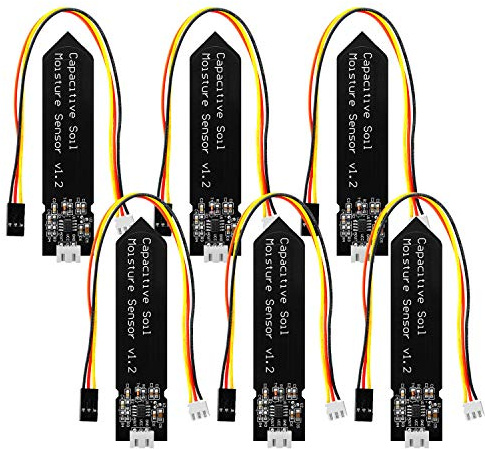 Aideepen 6 Stück Bodenfeuchtigkeitssensor, Hygrometer-Modul V1.2, kapazitiver korrosionsbeständiges Modul für Pflanzenbewässerung, DIY-Kits