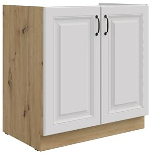 Spülenschrank 80 cm Stilo Weiss + Eiche Artisan Küchenzeile Küchenblock Küche