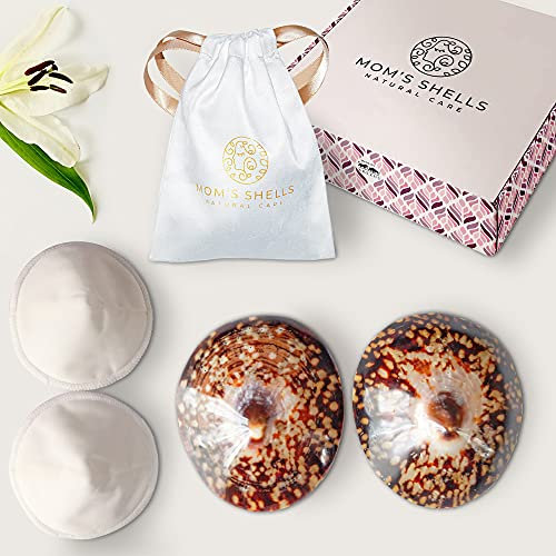 MOM'S SHELLS (Medium) - Stillhütchen 2 Stück + Pads + Tücher GRATIS - Natürlicher Brustwarzenschutz - Lindert und beruhigt Schmerzen beim Stillen