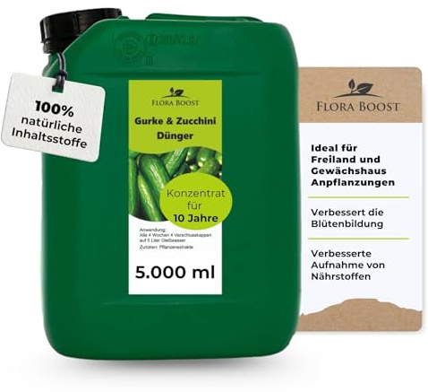 Flora Boost Gurken Zucchini Dünger 5L, 100% natürlicher Flüssigdünger | Flüssiger Blatt- & Wurzeldünger für bis zu 1000L Gießwasser. Gemüsedünger für Gurken & Zucchini. Pflanzendünger