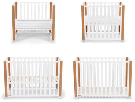 Kinderkraft KOYA Vielseitiges Kinderbett 4 in1 aus Holz, Beistellbett, Babybett für Kleinkinder 120 x 60 cm, Laugitter, Beine sind mit 4 Vollrädern, Matratze im Set, Weiß