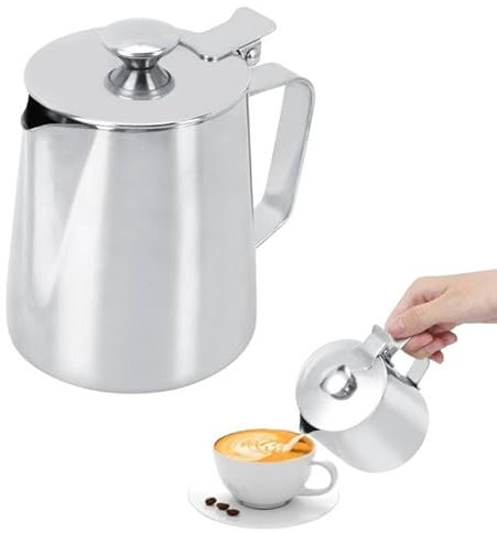 Brocca per latte in acciaio inox, Bricco per latte con coperchio, 350ml Brocca artistica per schiumare il latte in acciaio inossidabile con coperchio per caffè Latte Art baristi Gli Amanti del Caffè